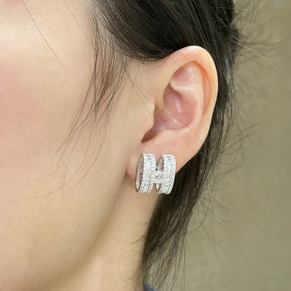 [⭐Novea]H STUD EARRINGS WITH SILVER DIAMONDS