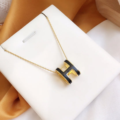 [⭐Novea]HM CLIC BLACK ENAMEL GOLD NECKLACE
