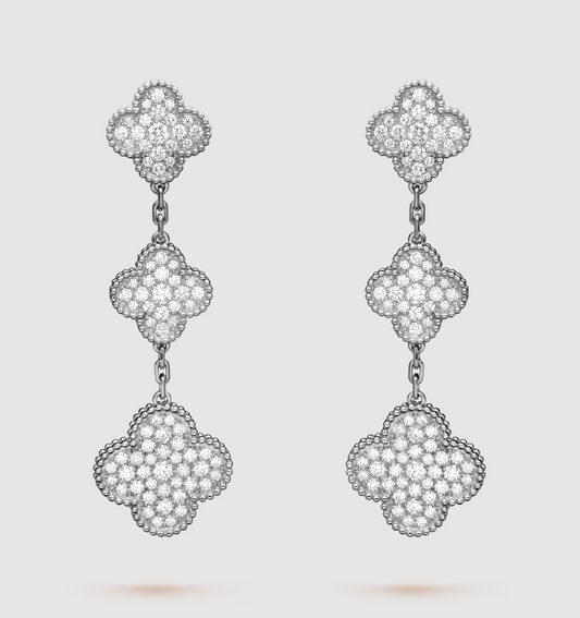 [⭐Novea]CLOVER 3 MOTIF DIAMOND SILVER DROP EARRINGS