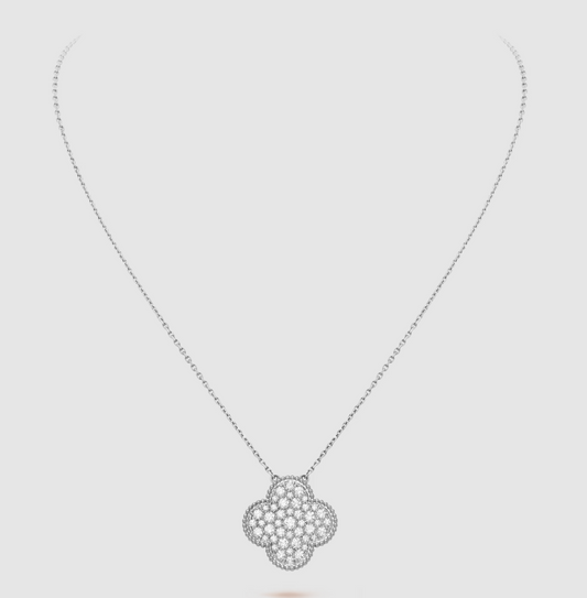 [⭐Novea]CLOVER 25MM LARGE PENDANT DIAMOND PAVED SILVER NECKLACE