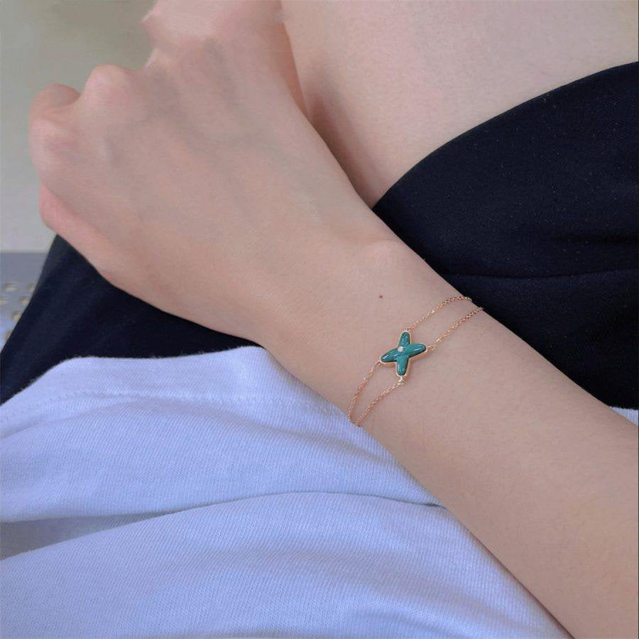 [⭐Novea]JEUX BRACELET MALACHITE PINK GOLD 1 DIAMOND