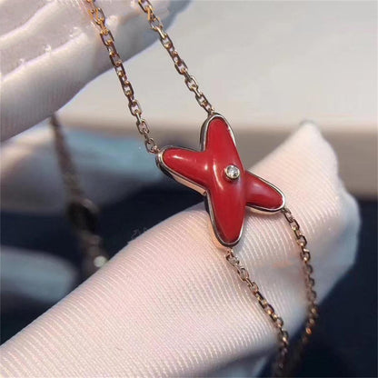 [⭐Novea]JEUX BRACELET CARNELIAN PINK GOLD 1 DIAMOND