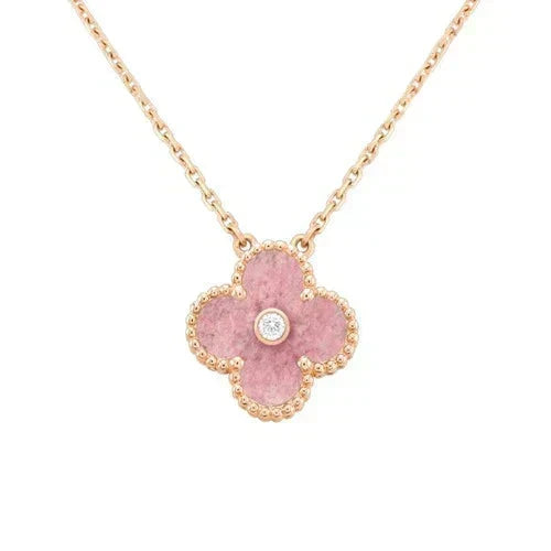 [⭐Novea]CLOVER 15MM DIAMOND RHODONITE NECKLACE