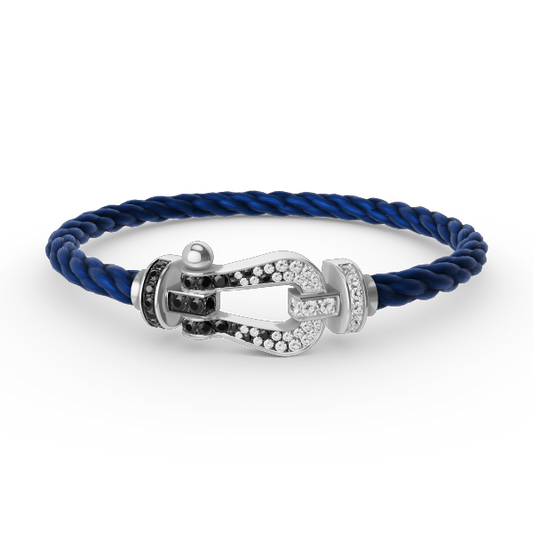 [⭐Novea]FORCE LARGE HORSESHOE BLACK WHITE DIAMOND BRACELET SILVER