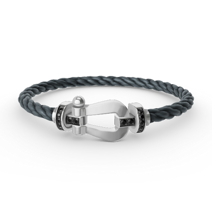 [⭐Novea]FORCE LARGE HORSESHOE BLACK DIAMOND BRACELET SILVER