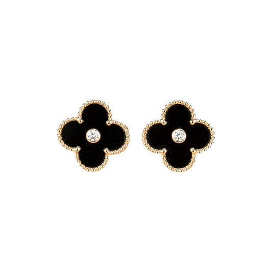 [⭐Novea]CLOVER MEDIUM 1 MOTIFS ONYX DIAMOND EARRINGS