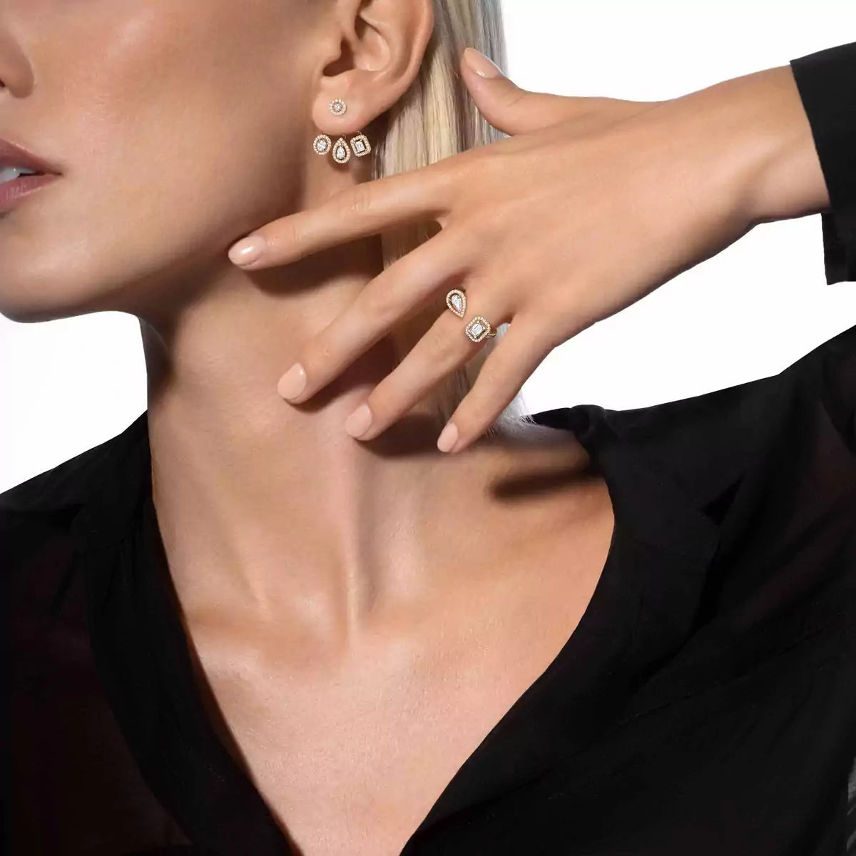[⭐Novea] My Twin Trio  Diamond Earrings