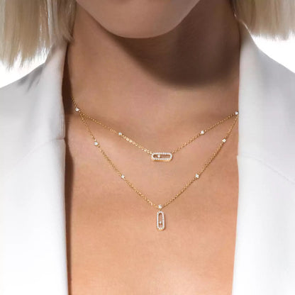 [⭐Novea]2 Rows Rose Gold Diamond Pave_ Necklace Move Uno