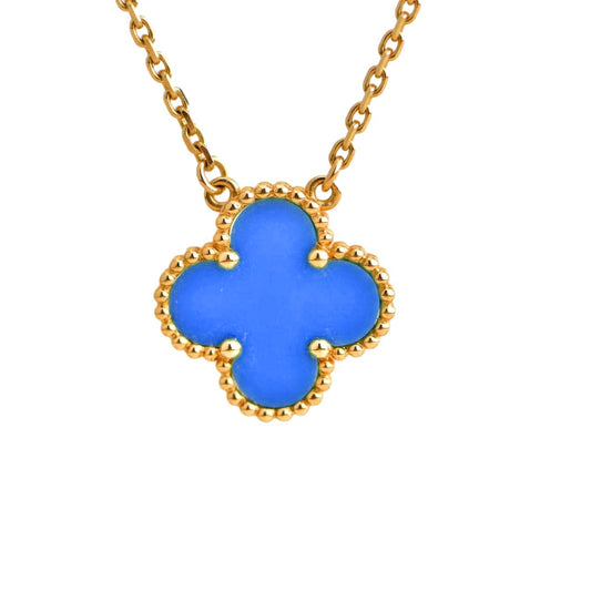 [⭐Novea]CLOVER 15MM BLUE AGATE NECKLACE