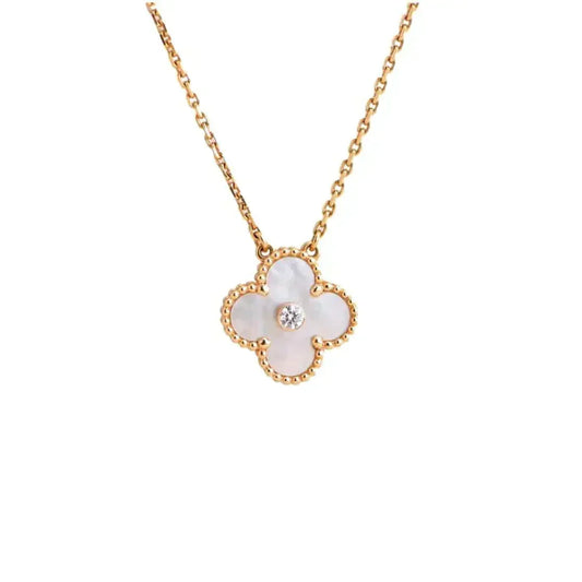 [⭐Novea]CLOVER 15MM DIAMOND WHITE FRITILLARIA NECKLACE