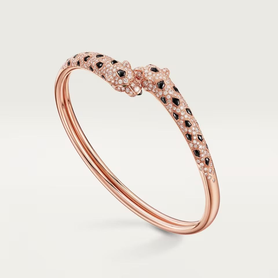[⭐Novea]PANTHERE DOUBLE HEADED HALF DIAMOND OPEN BRACELET