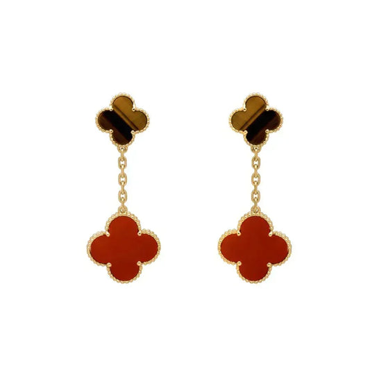 [⭐Novea]CLOVER  2 MOTIF  TIGER EYE CARNELIAN EARRINGS