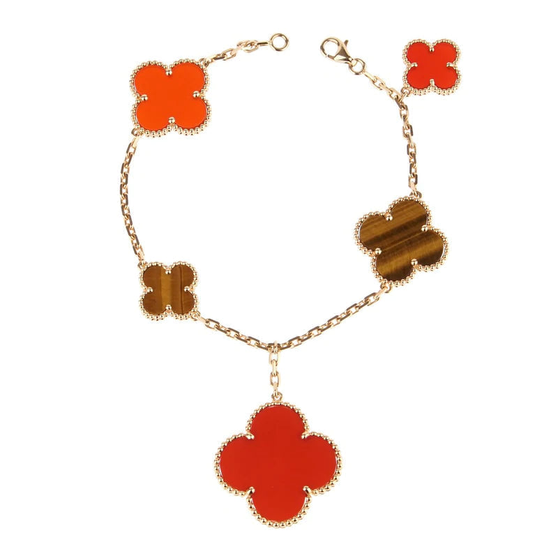 [⭐Novea]CLOVER BRACELET 5 MOTIFS CARNELIAN TIGER EYE