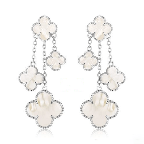 [⭐Novea]CLOVER EARRINGS WHITE MOP 4 MOTIFS SILVER