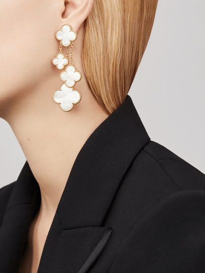 [⭐Novea]CLOVER EARRINGS WHITE MOP 4 MOTIFS GOLD