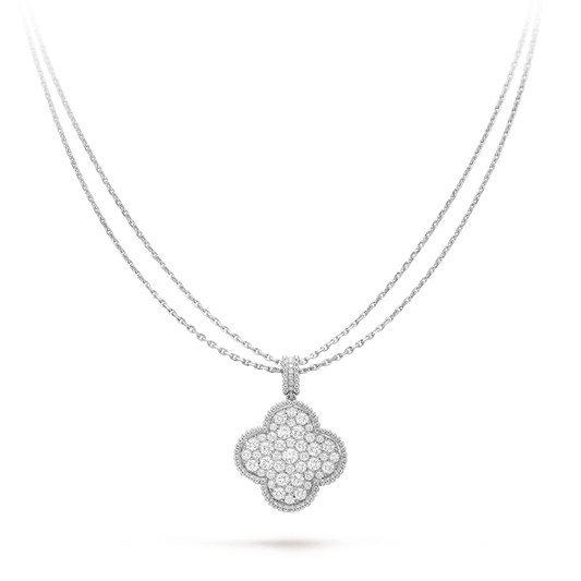 [⭐Novea]CLOVER 25MM SILVER FULL DIAMOND BIG CLOVER NECKLACE