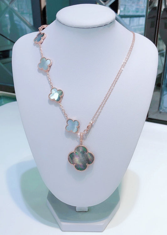 [⭐Novea]COMBINED BRACELET 5 MOTIFS AND NECKLACE DARK MOP ROSE GOLD