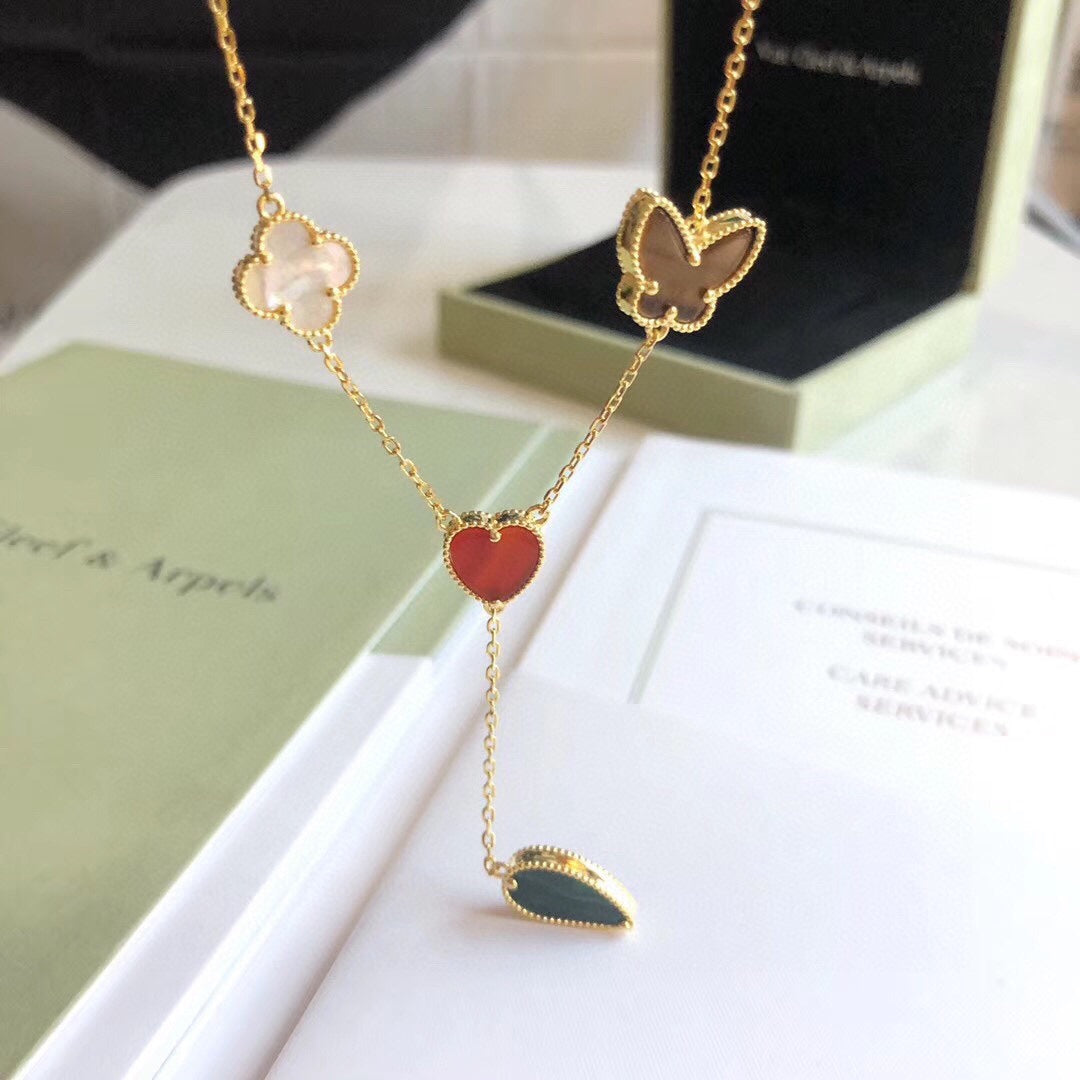 [⭐Novea]LUCKY SPRING 4 MOTIFS ROSE GOLD NECKLACE
