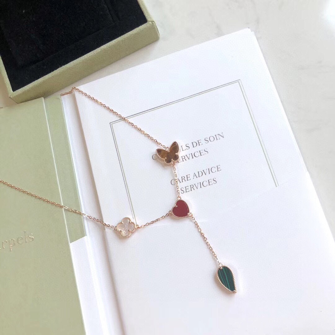 [⭐Novea]LUCKY SPRING 4 MOTIFS ROSE GOLD NECKLACE