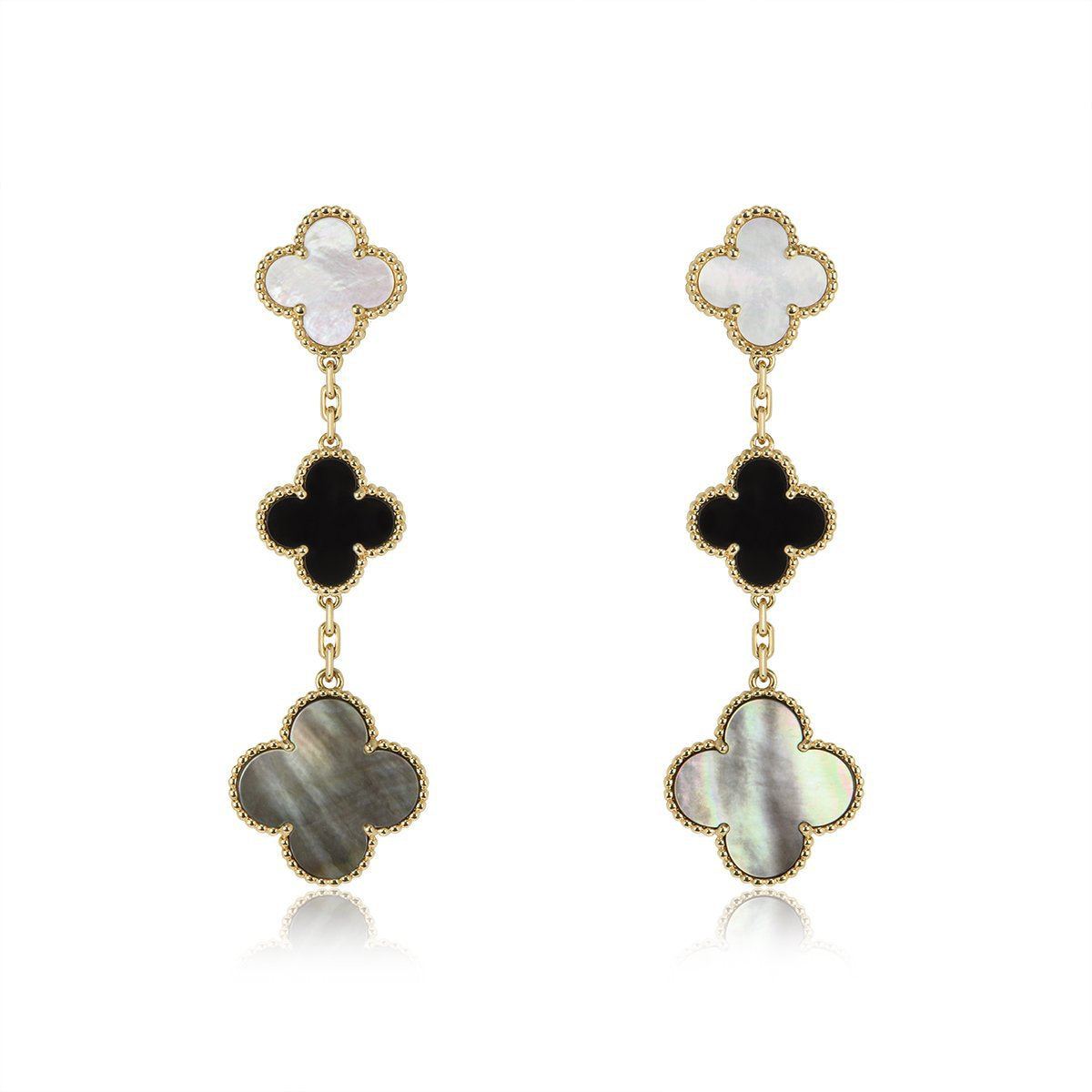[⭐Novea]CLOVER EARRINGS GOLD ONYX MOP 3 MOTIF