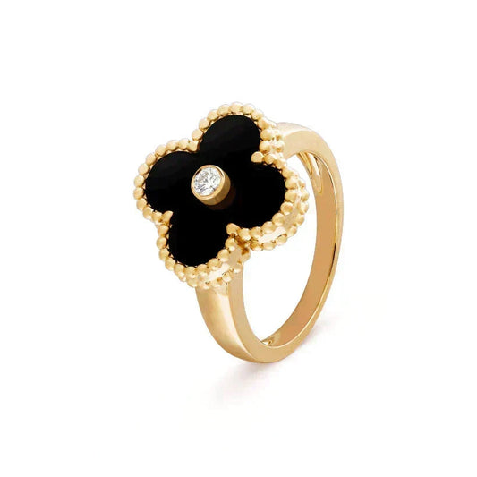 [⭐Novea]CLOVER ONYX RING GOLD DIAMOND
